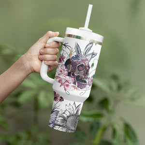 Personalized Floral Skull Tumbler With Handle Custom Name Botanical Gothic Aesthetic Vibe TB10 Print Your Wear