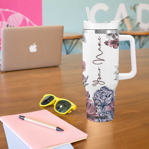 Personalized Floral Skull Tumbler With Handle Custom Name Botanical Gothic Aesthetic Vibe TB10 Print Your Wear