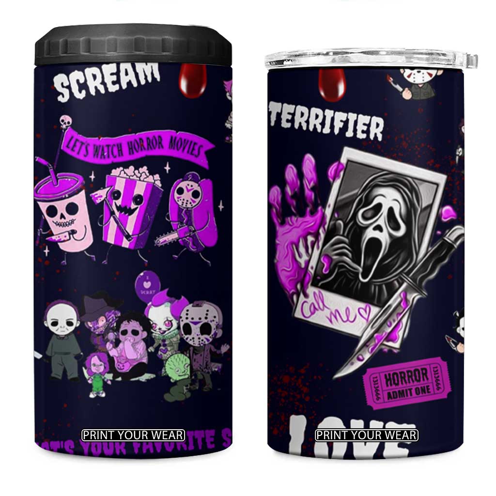 Funny Halloween Horror 4 in 1 Can Cooler Tumbler Iced Coffee What's Your Favorite Scary Movie TB10 One Size: 16 oz Purple Print Your Wear