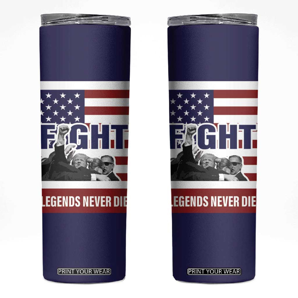 2024 Unstoppable Trump Survived Assassination Attempt Survivor Skinny Tumbler Legend Never Die You Missed Trump Fight Fist Pump American Flag TB10 Navy Print Your Wear