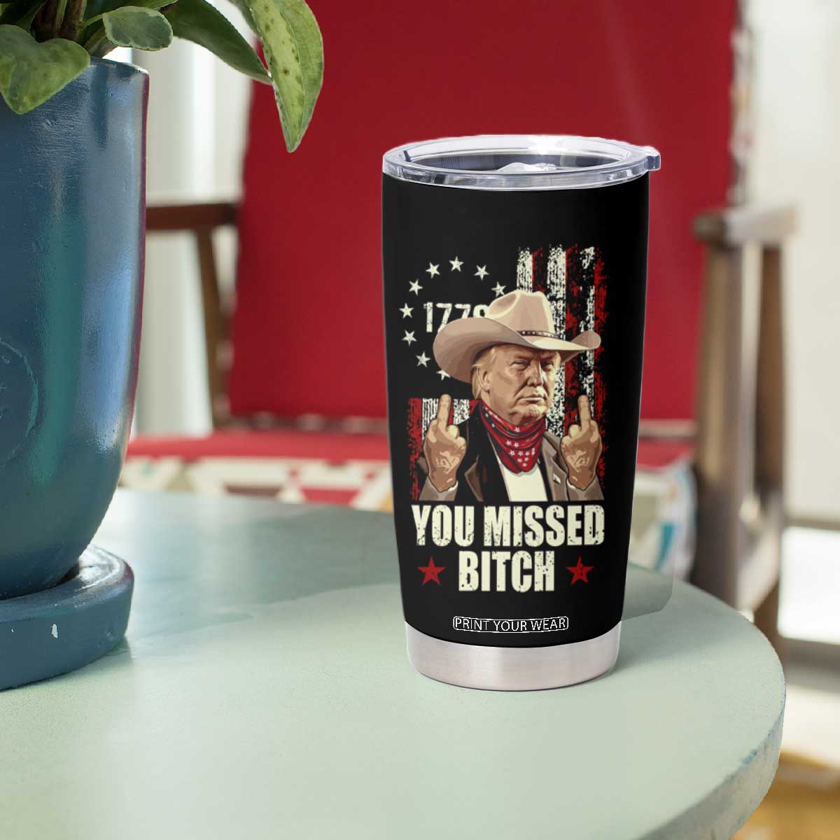 Funny Trump Tumbler Cup You Missed Bitch Middle Fingers Trump 2024 TB10 Print Your Wear