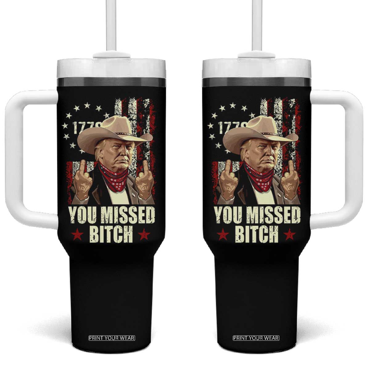 Funny Trump Tumbler With Handle You Missed Bitch Middle Fingers Trump 2024 TB10 One Size: 40 oz Black Print Your Wear