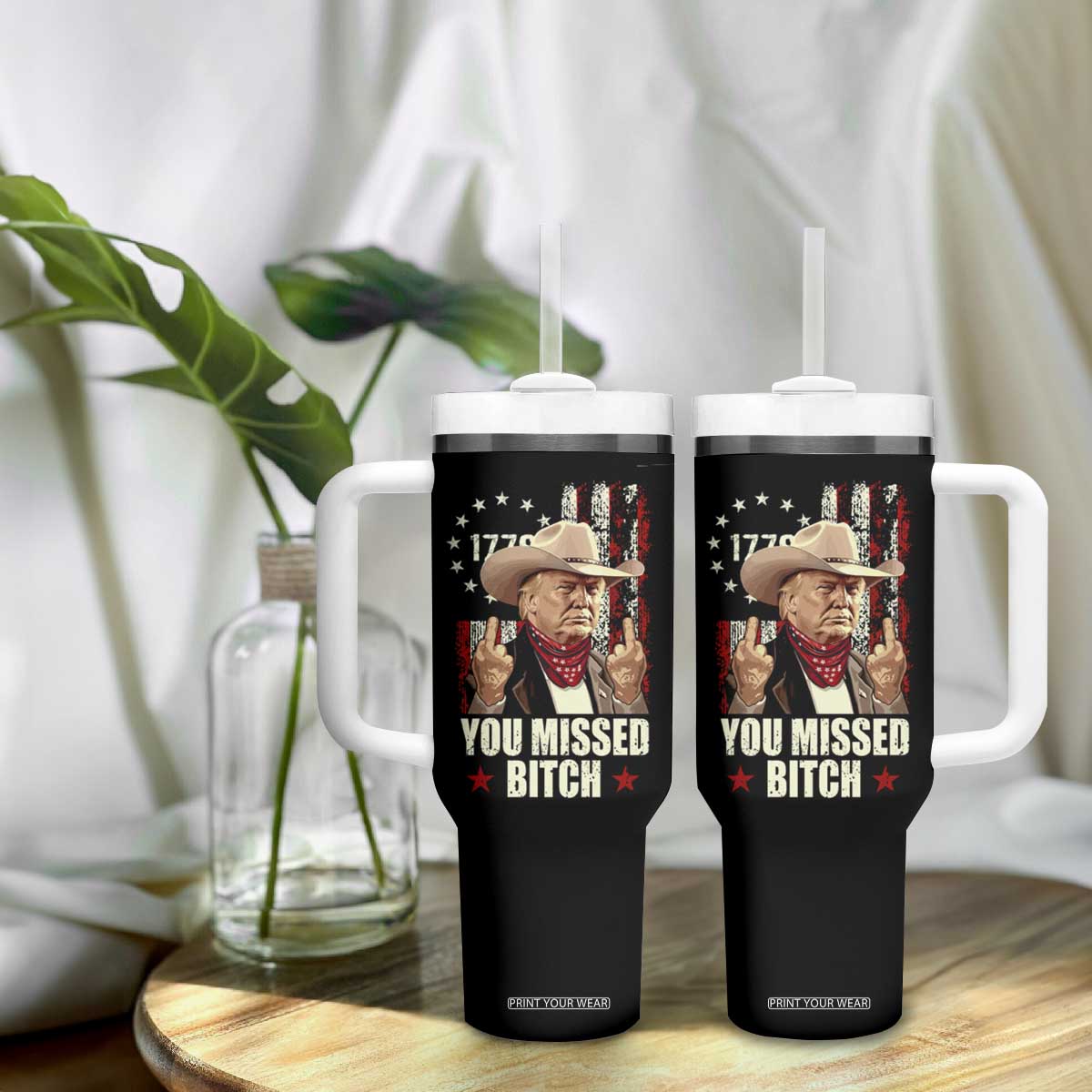 Funny Trump Tumbler With Handle You Missed Bitch Middle Fingers Trump 2024 TB10 Print Your Wear