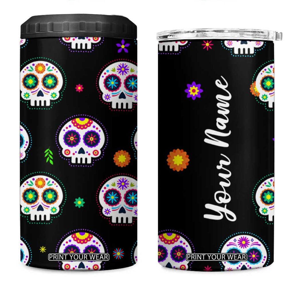 Personalized Sugar Skull 4 in 1 Can Cooler Tumbler Custom Name Da De Los Muertos Day Of The Dead Halloween Gift TB10 One Size: 16 oz Black Print Your Wear