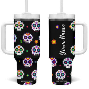 Personalized Sugar Skull Tumbler With Handle Custom Name Da De Los Muertos Day Of The Dead Halloween Gift TB10 One Size: 40 oz Black Print Your Wear