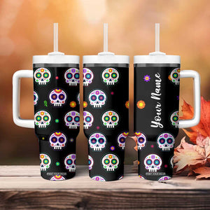 Personalized Sugar Skull Tumbler With Handle Custom Name Da De Los Muertos Day Of The Dead Halloween Gift TB10 Print Your Wear