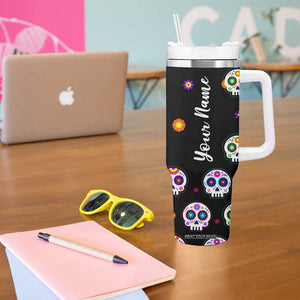 Personalized Sugar Skull Tumbler With Handle Custom Name Da De Los Muertos Day Of The Dead Halloween Gift TB10 Print Your Wear