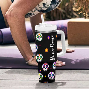 Personalized Sugar Skull Tumbler With Handle Custom Name Da De Los Muertos Day Of The Dead Halloween Gift TB10 Print Your Wear