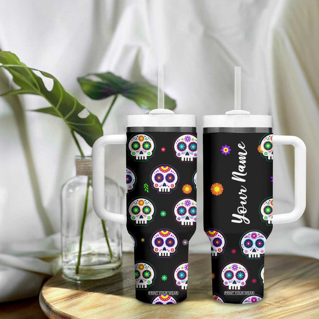 Personalized Sugar Skull Tumbler With Handle Custom Name Da De Los Muertos Day Of The Dead Halloween Gift TB10 Print Your Wear