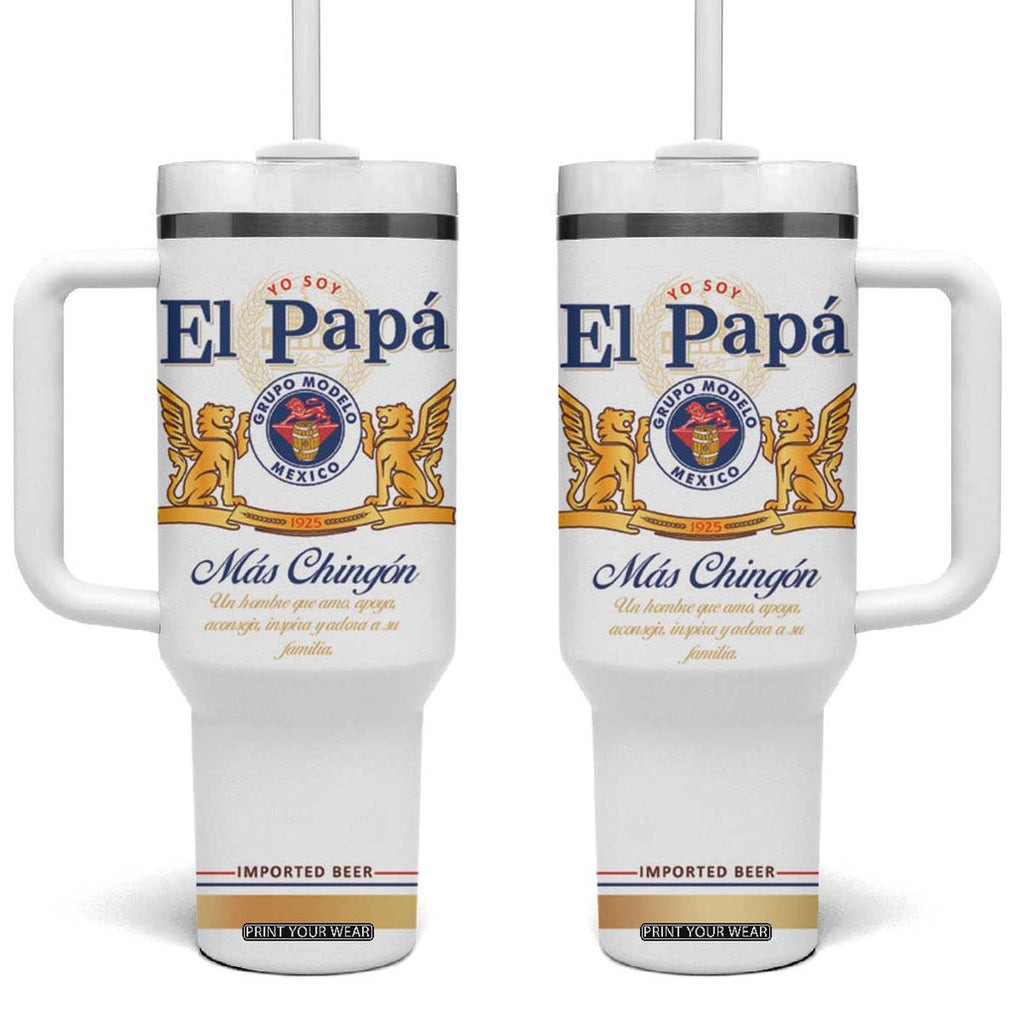 Mexican Dad Husband Beer Tumbler With Handle El Papa Mas Chingon Fathers day, Dia del Padre TB10 One Size: 40 oz White Print Your Wear