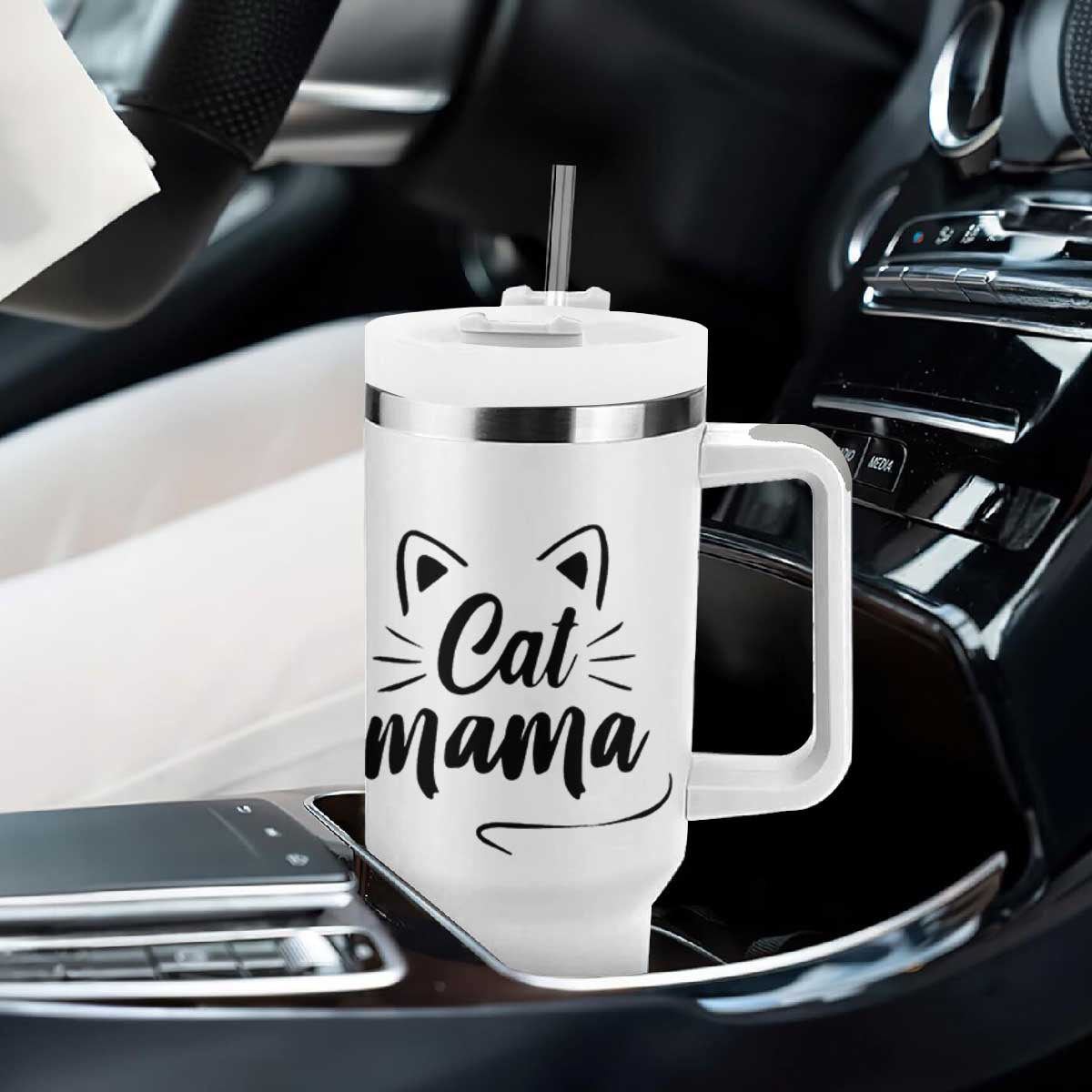 Cat Mama Tumbler With Handle Cat Lover Gifts For Women TB10 Print Your Wear