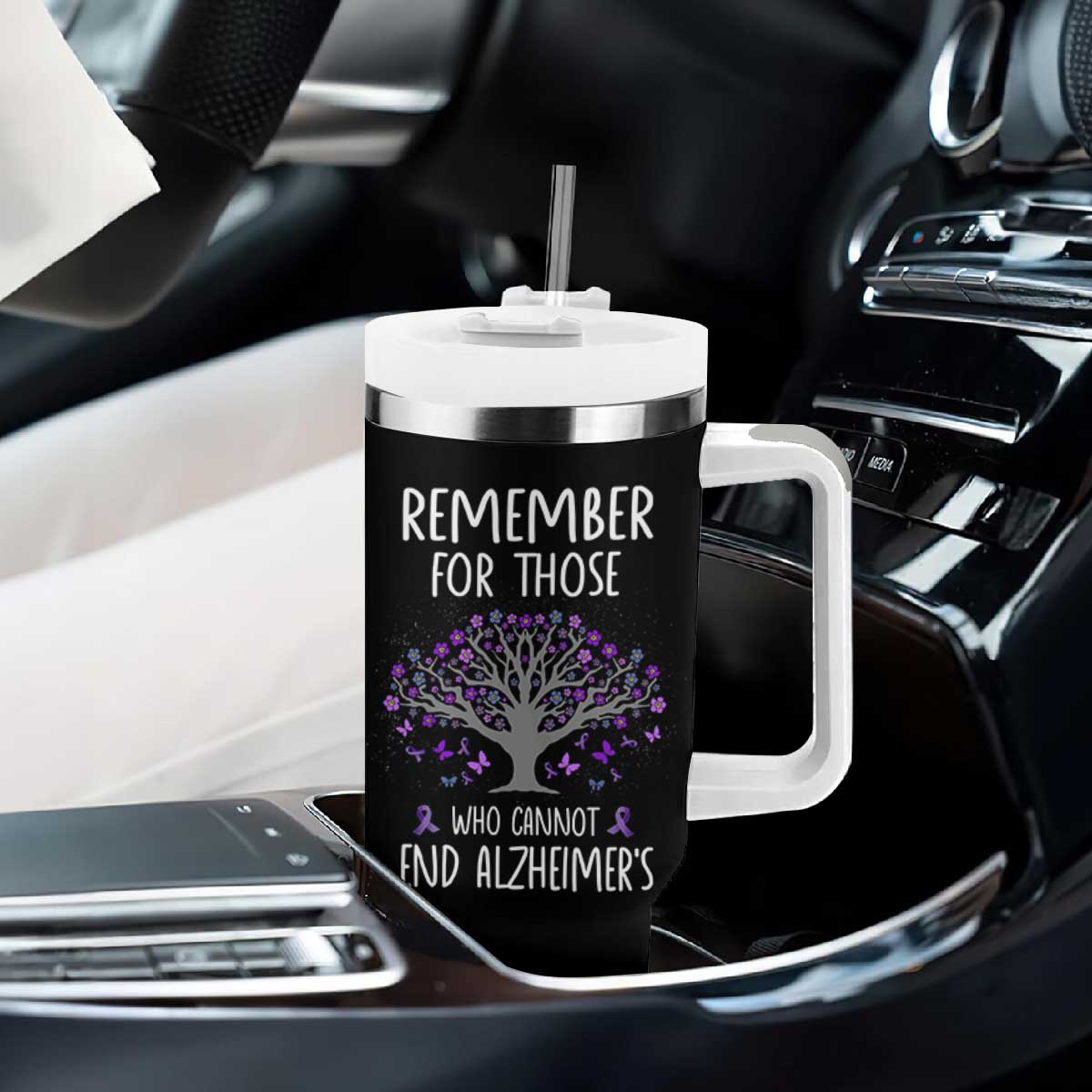 Alzheimer's Awareness Tumbler With Handle Remember For Those Who Cannot Support Alzheimer TB10 Print Your Wear