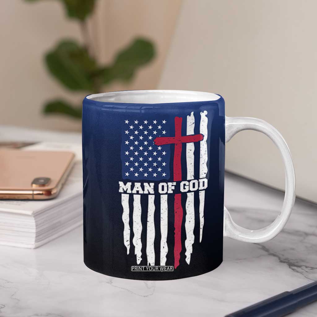 Christian Gifts for Men Coffee Mug Religious Cross US Flag Prayer Patriotic TB10 Print Your Wear