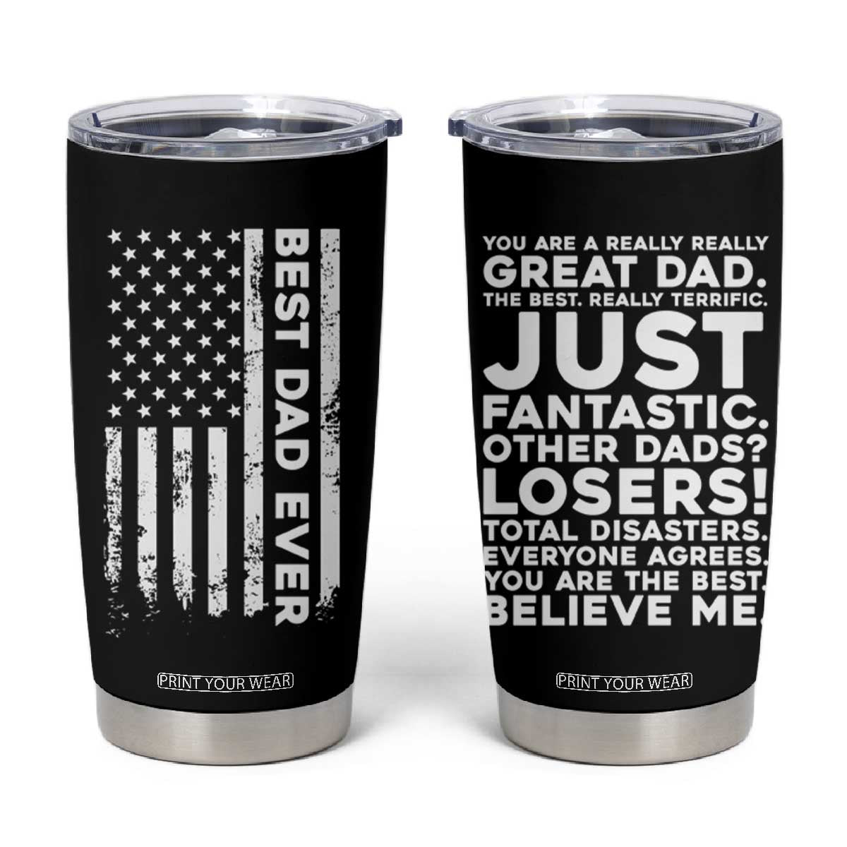 Christmas Gifts for Dad Tumbler Cup Best Dad Ever American US Flag Father's Day TB10 Black Print Your Wear