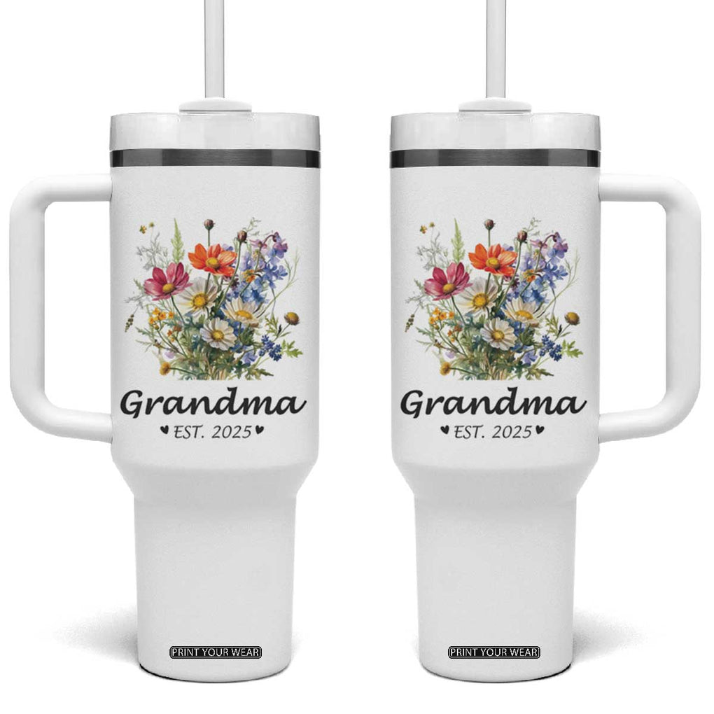 Promoted to Grandma Tumbler With Handle Granny Est.2025 Pregnancy Announcement Gifts for New Grandparents TB10 One Size: 40 oz White Print Your Wear