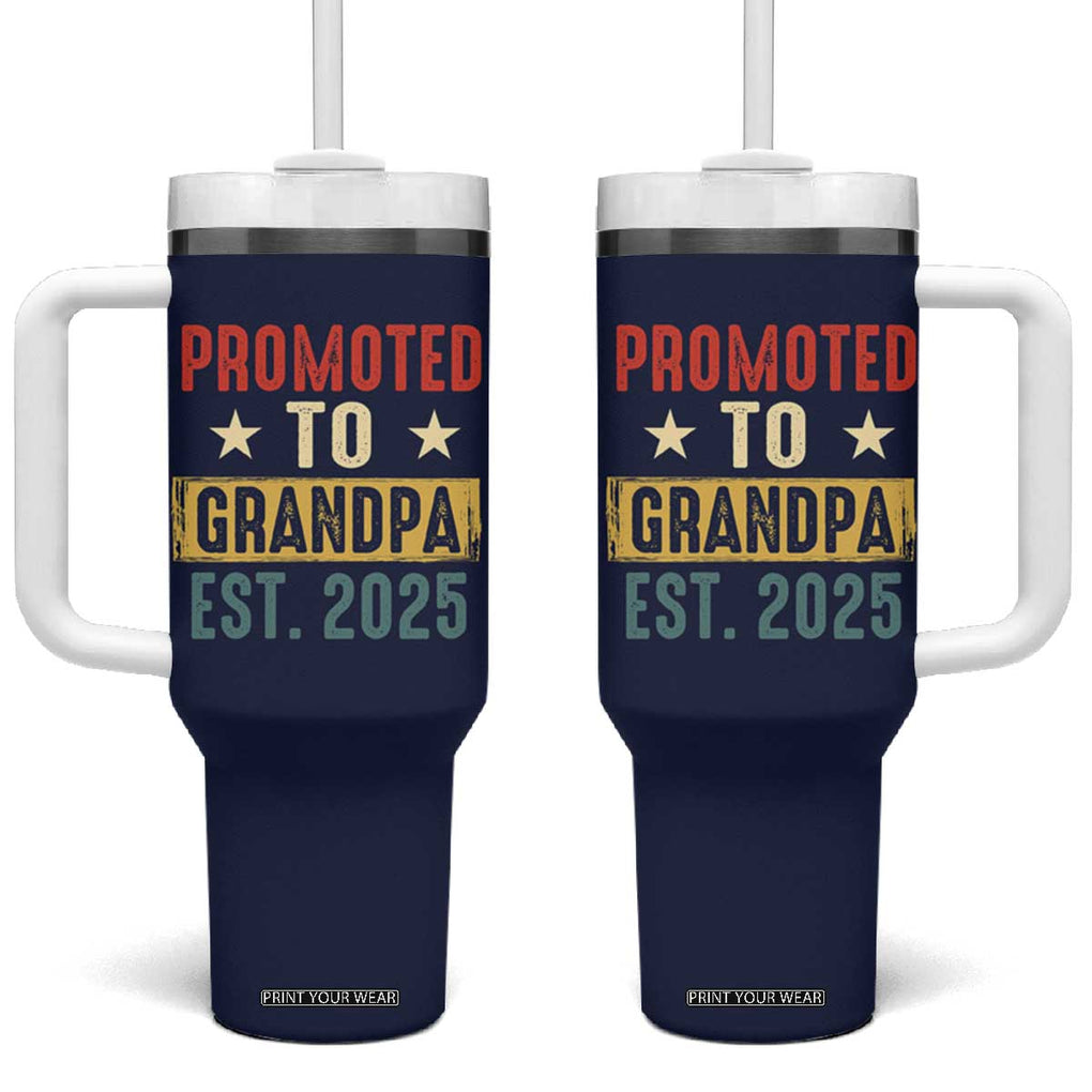 New Granddad Tumbler With Handle Promoted To Grandpa Est.2025 Vintage TB10 One Size: 40 oz Navy Print Your Wear