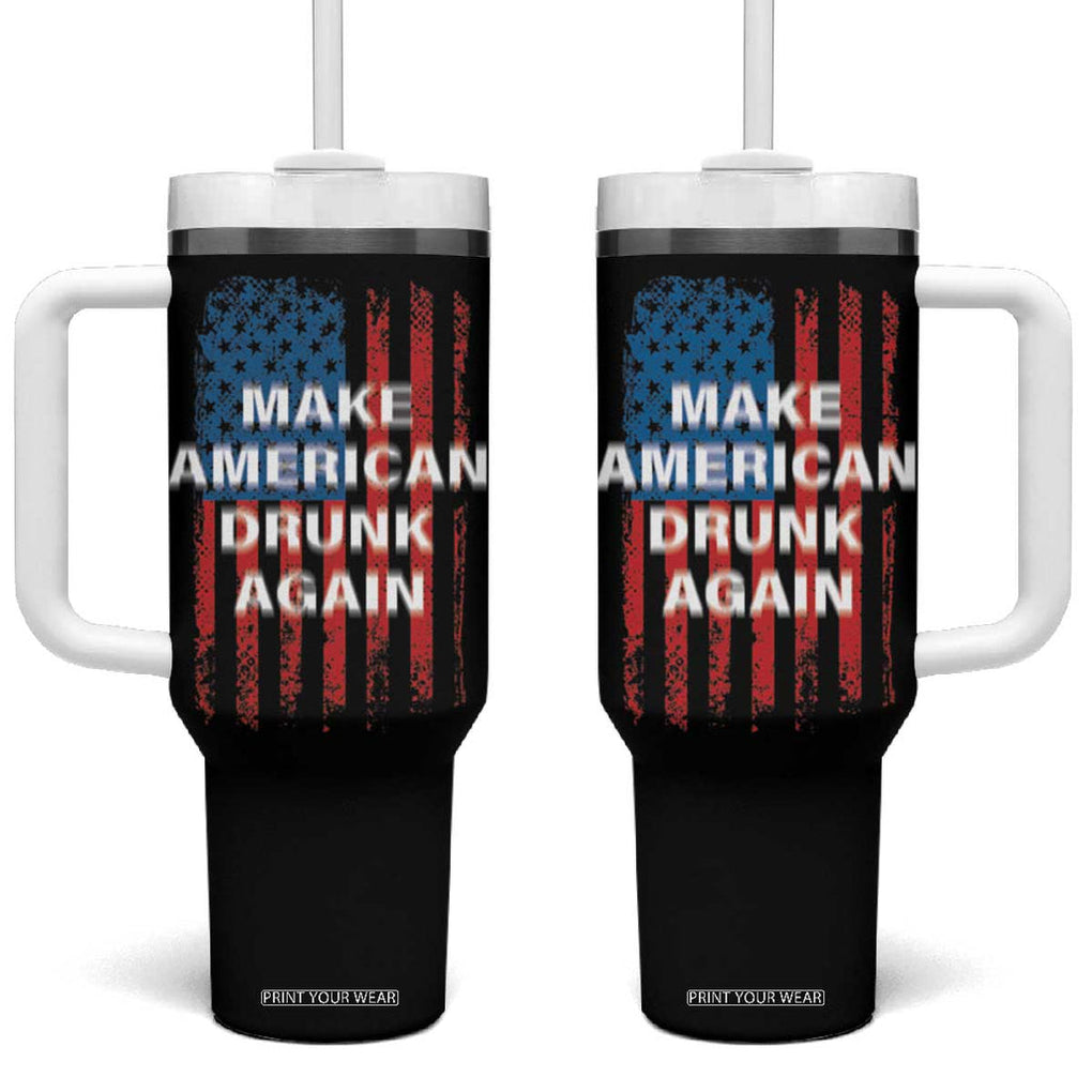 Funny Beer Alcohol Drunk Tumbler With Handle Make America Drunk Again American Flag USA 4th July TB10 One Size: 40 oz Black Print Your Wear