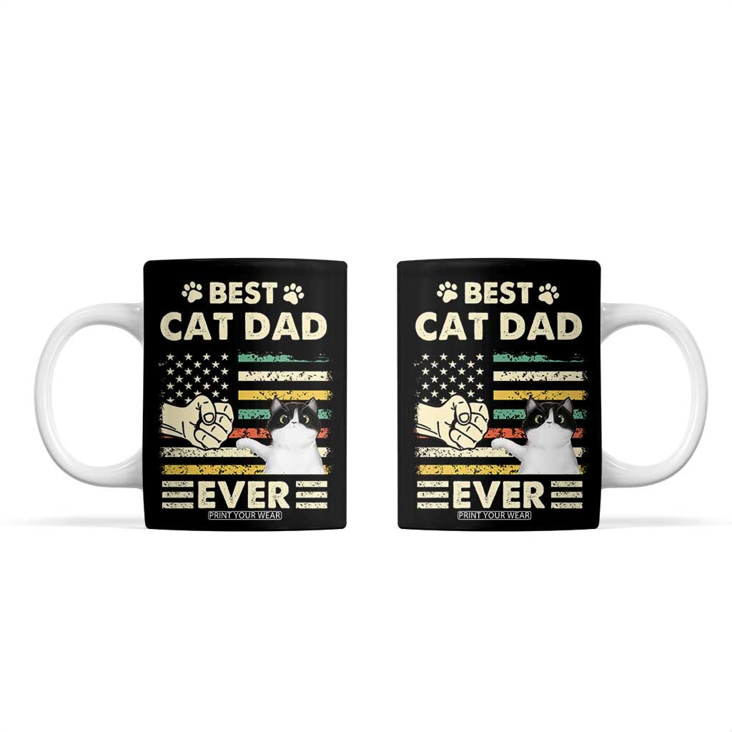 Best Cat Dad Ever Coffee Mug Funny Cat Lover Gift Retro American Flag TB10 Black Print Your Wear