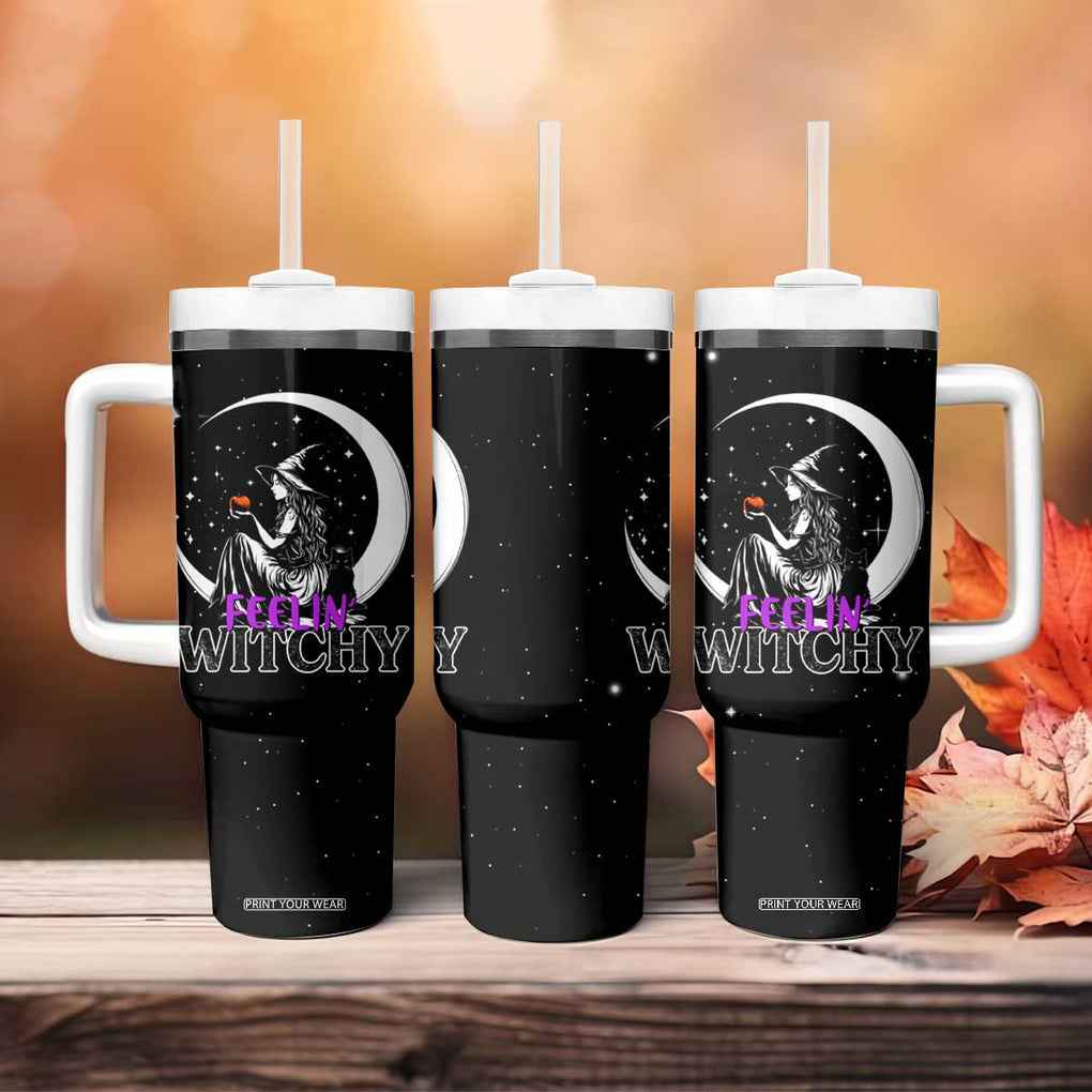 Halloween Gothic Witch Tumbler With Handle Feeling Witchy Vibes Black Cat TB10 Print Your Wear