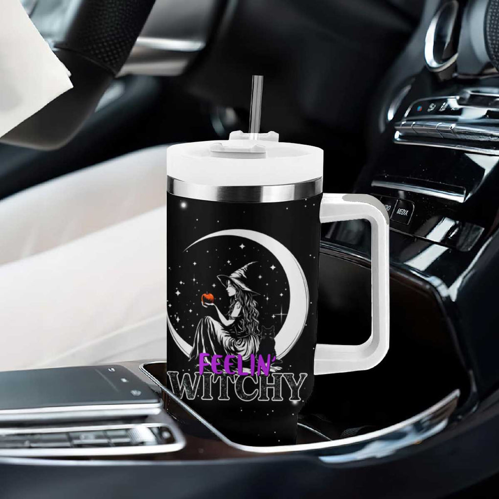 Halloween Gothic Witch Tumbler With Handle Feeling Witchy Vibes Black Cat TB10 Print Your Wear