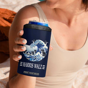 Harris Walz 2024 Election 4 in 1 Can Cooler Tumbler Vote Blue Wave Funny Cats For Kamala TB10 Print Your Wear