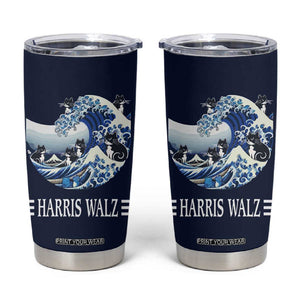 Harris Walz 2024 Election Tumbler Cup Vote Blue Wave Funny Cats For Kamala TB10 Navy Print Your Wear