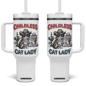 Harris 2024 Election Voting Tumbler With Handle Cowboy Cat Childless Cat Lady For Kamala TB10 One Size: 40 oz White Print Your Wear