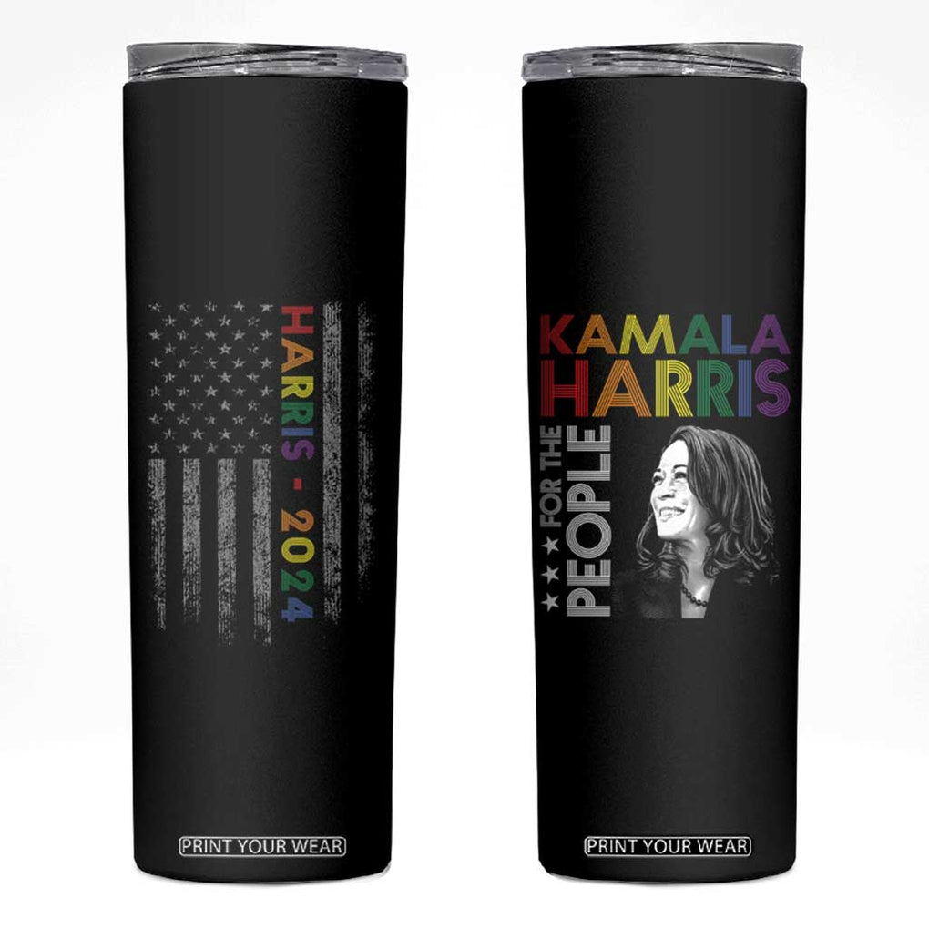 Kamala Harris LGBTQ Gay Pride Lesbian For The People 2024 Election Skinny Tumbler American Flag First woman Madam President TB10 Black Print Your Wear