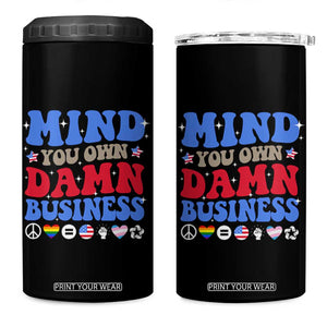 Kamala Harris Tim Walz 2024 Election 4 in 1 Can Cooler Tumbler Harris Walz Mind Your Own Damn Business TB10 One Size: 16 oz Black Print Your Wear