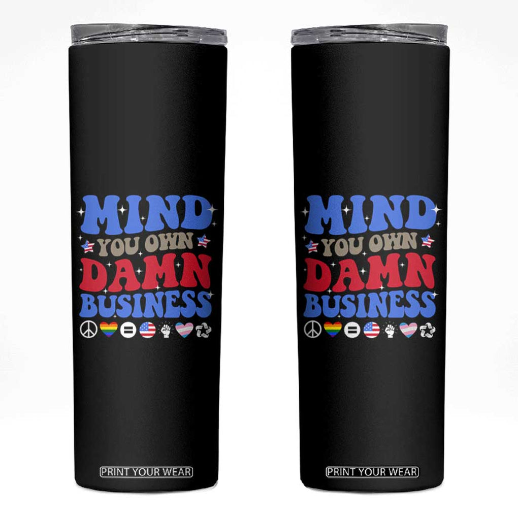 Kamala Harris Tim Walz 2024 Election Skinny Tumbler Harris Walz Mind Your Own Damn Business TB10 Black Print Your Wear