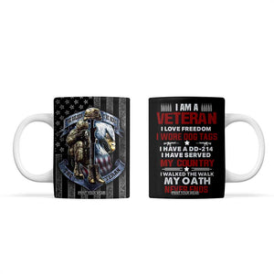 Proud Veteran Coffee Mug DD-214 Armed Forces Military Alumni American Flag TB10 Black Print Your Wear