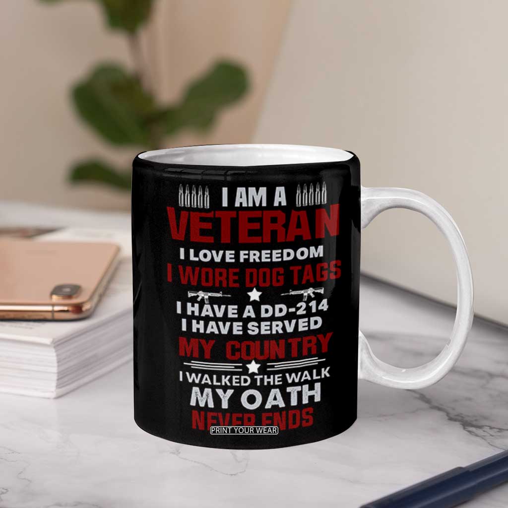 Proud Veteran Coffee Mug DD-214 Armed Forces Military Alumni American Flag TB10 Print Your Wear