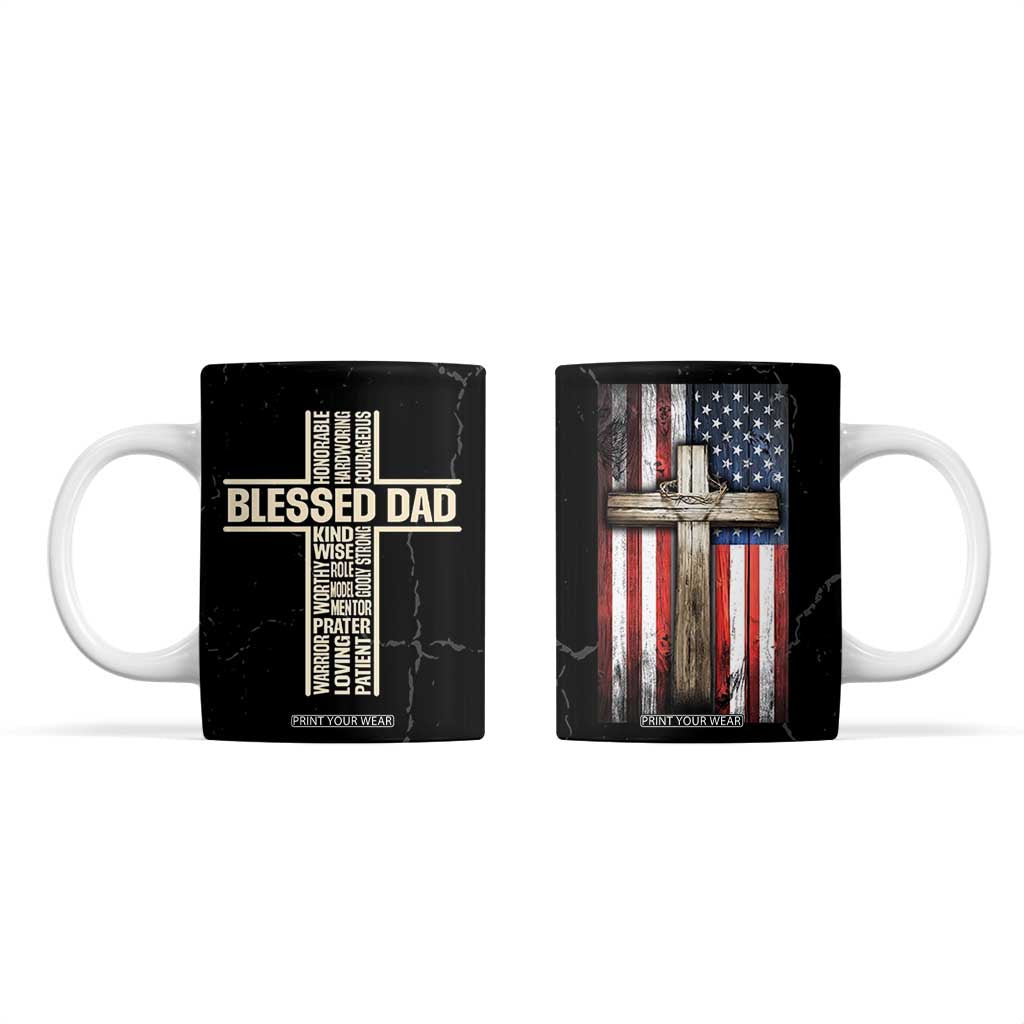 Christian Dad Coffee Mug Blessed Dad Cross Fathers Day TB10 Black Print Your Wear