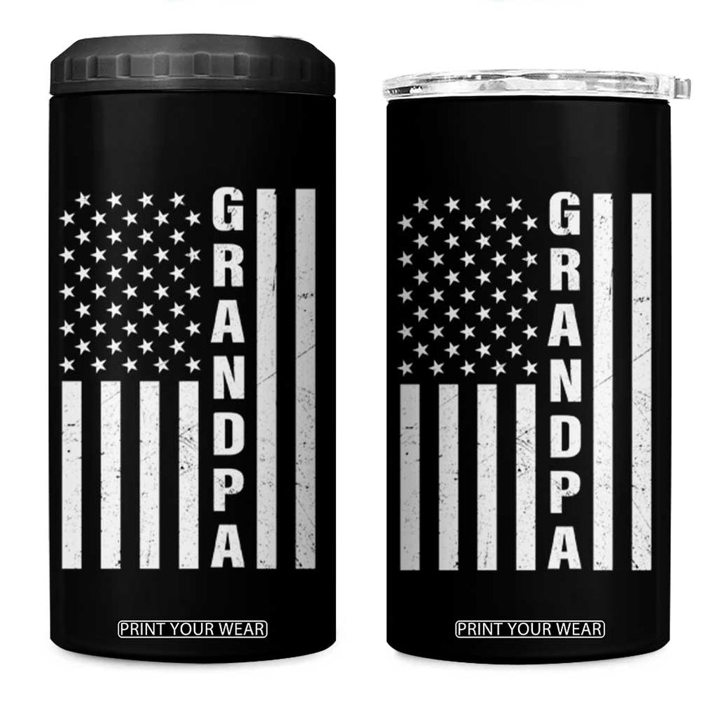 Grandpa 4 in 1 Can Cooler Tumbler Vintage American Flag Fathers Day TB10 One Size: 16 oz Black Print Your Wear