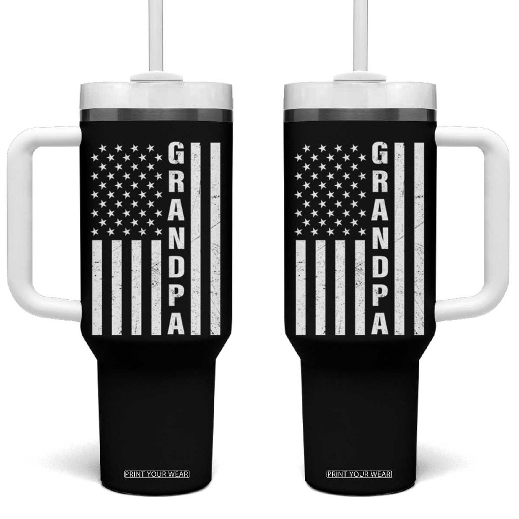 Grandpa Tumbler With Handle Vintage American Flag Fathers Day TB10 One Size: 40 oz Black Print Your Wear