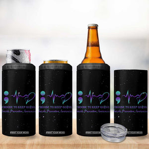 Suicide Prevention Awareness 4 in 1 Can Cooler Tumbler Teal Purple Ribbon Semicolon Choose To Keep Going TB10 Print Your Wear