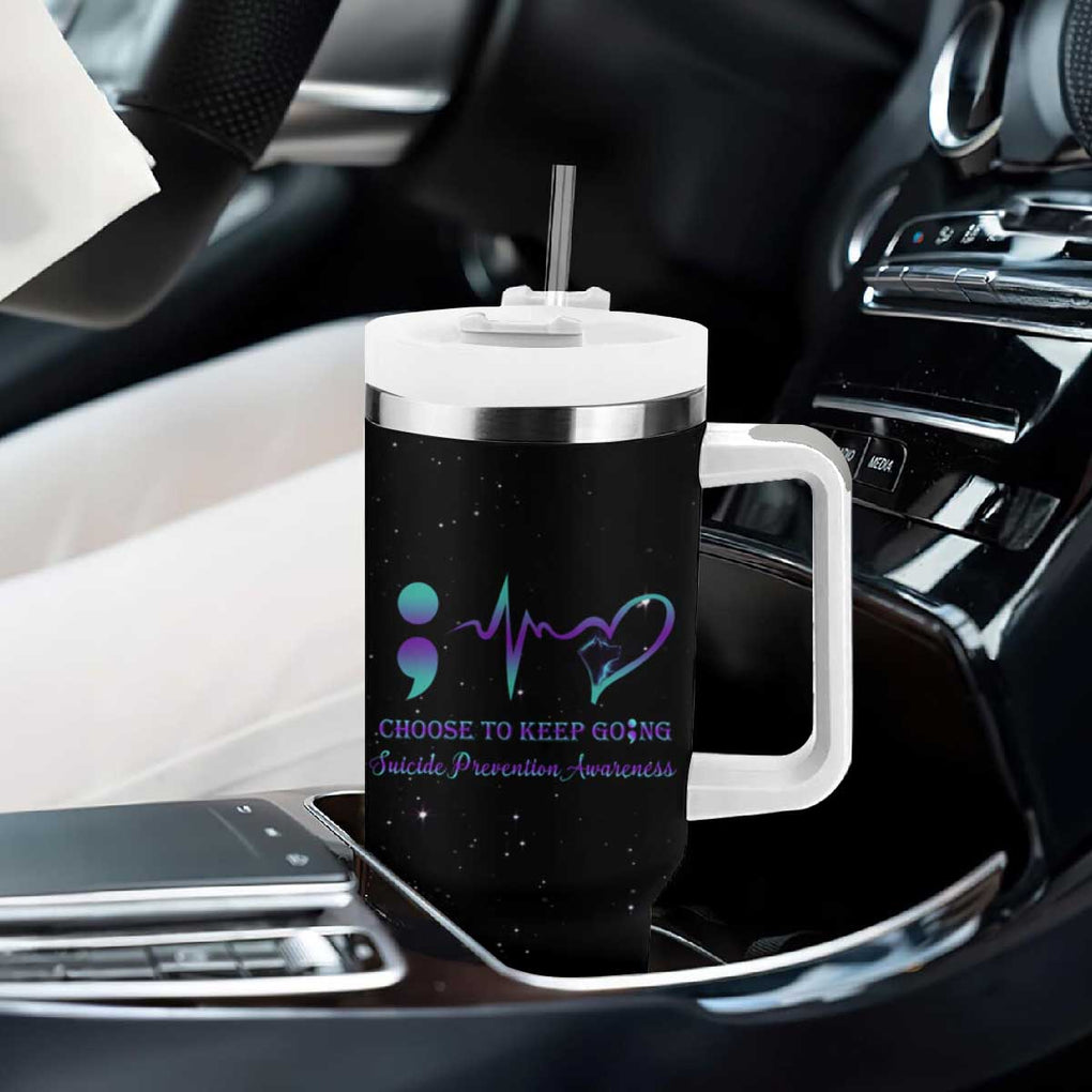 Suicide Prevention Awareness Tumbler With Handle Teal Purple Ribbon Semicolon Choose To Keep Going TB10 Print Your Wear