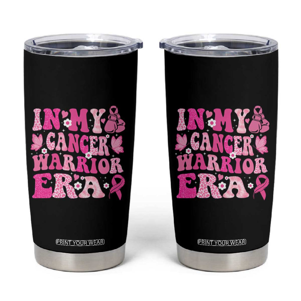 Breast Cancer Survivor Tumbler Cup Pink Ribbon In My Cancer Warrior Era Groovy TB10 Black Print Your Wear