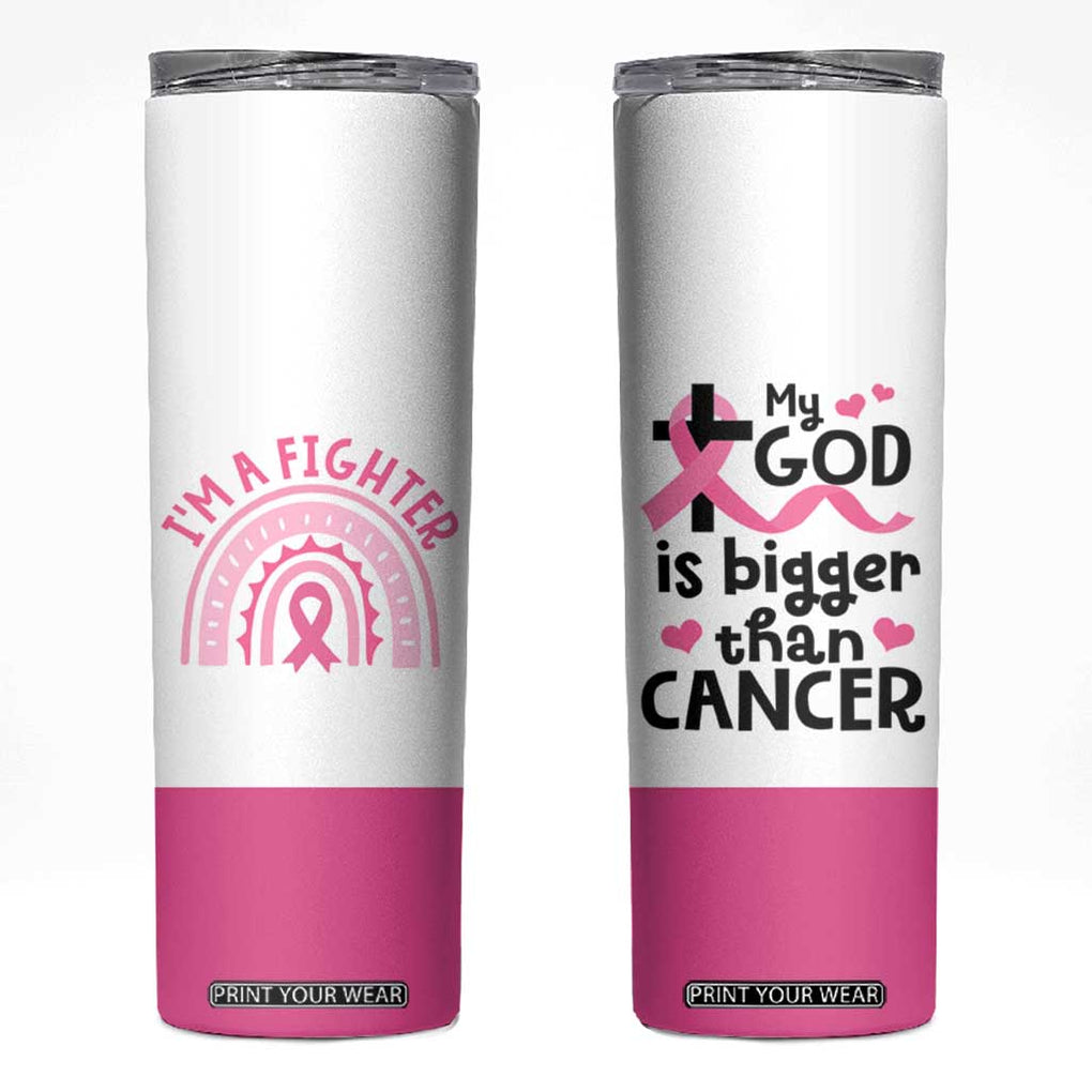 Breast Cancer Awareness Skinny Tumbler Pink Ribbon My God is Stronger Than Cancer Christian Gift TB10 White Print Your Wear