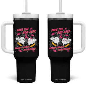 Breast Cancer Halloween Tumbler With Handle Pink Ribbon Save The Boobees Boo Bees TB10 One Size: 40 oz Black Print Your Wear