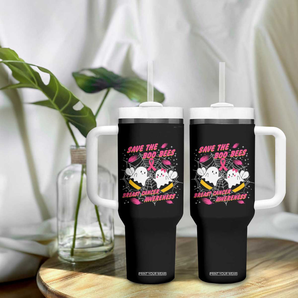 Breast Cancer Halloween Tumbler With Handle Pink Ribbon Save The Boobees Boo Bees TB10 Print Your Wear