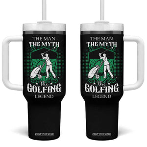 Funny Golfer Tumbler With Handle The Man The Myth The Golfing Legend Dad Grandpa Father's Day TB10 One Size: 40 oz Black Print Your Wear