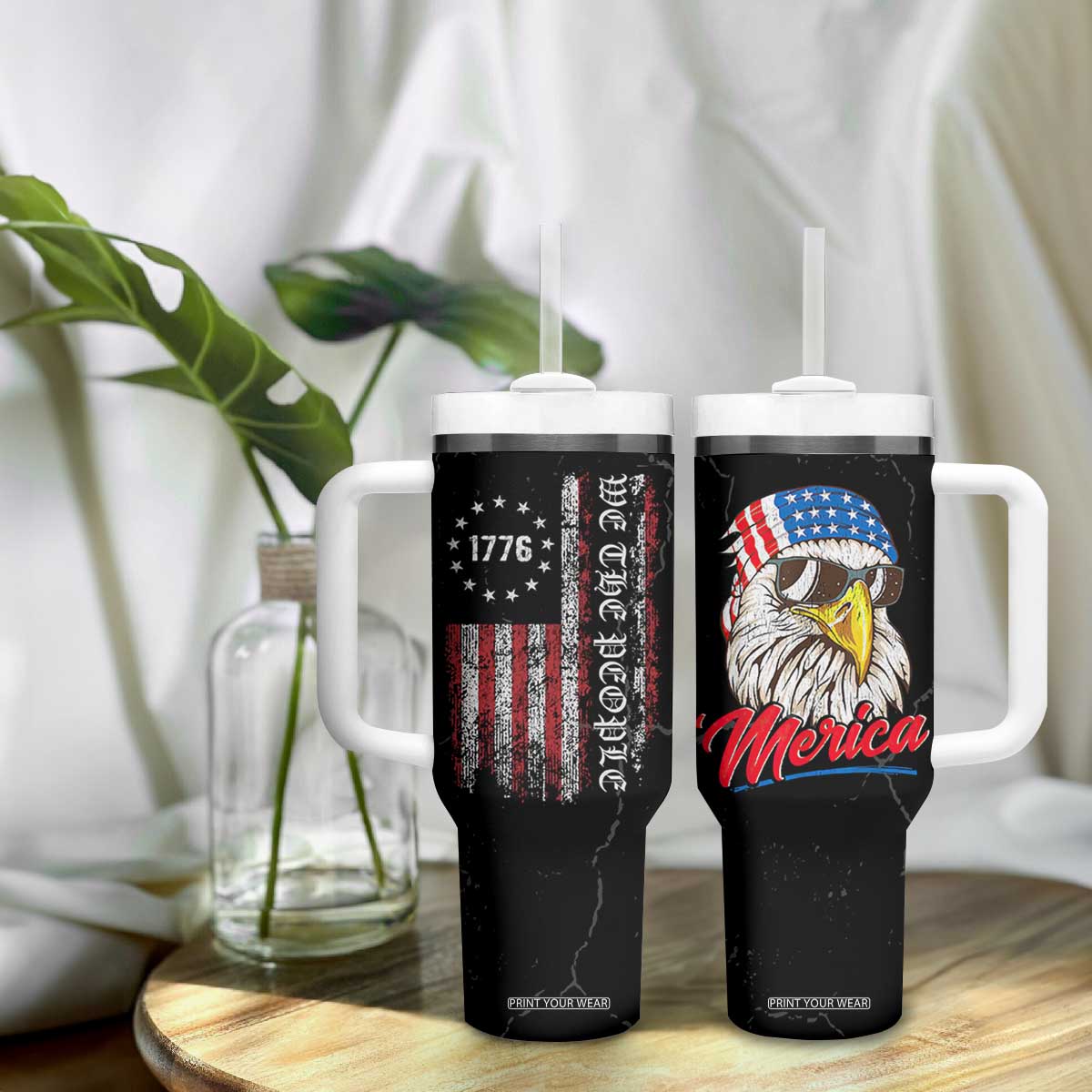 American Flag Tumbler With Handle We The People Bald Eagle Patriotic TB10 Print Your Wear