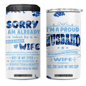 Husband Gift 4 in 1 Can Cooler Tumbler Funny Anniversary Wedding, Christmas, Valentines Day, Birthday Gifts for Him Blue Camo Camouflage TB10 One Size: 16 oz White Print Your Wear