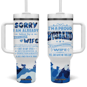 Husband Gift Tumbler With Handle Funny Anniversary Wedding, Christmas, Valentines Day, Birthday Gifts for Him Blue Camo Camouflage TB10 One Size: 40 oz White Print Your Wear