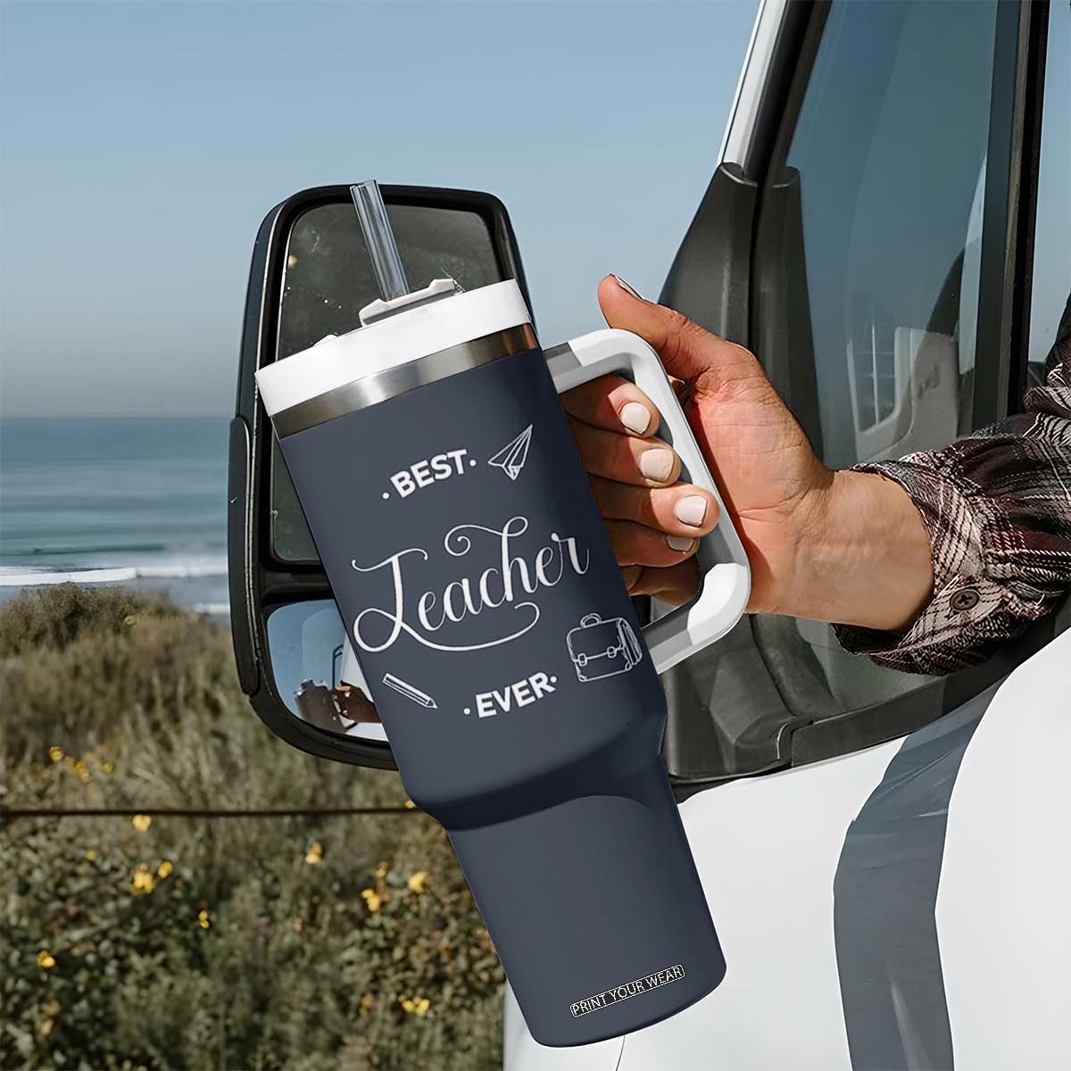 Best Teacher Ever Tumbler With Handle Appreciation Gift For Teachers Men TB10 Print Your Wear