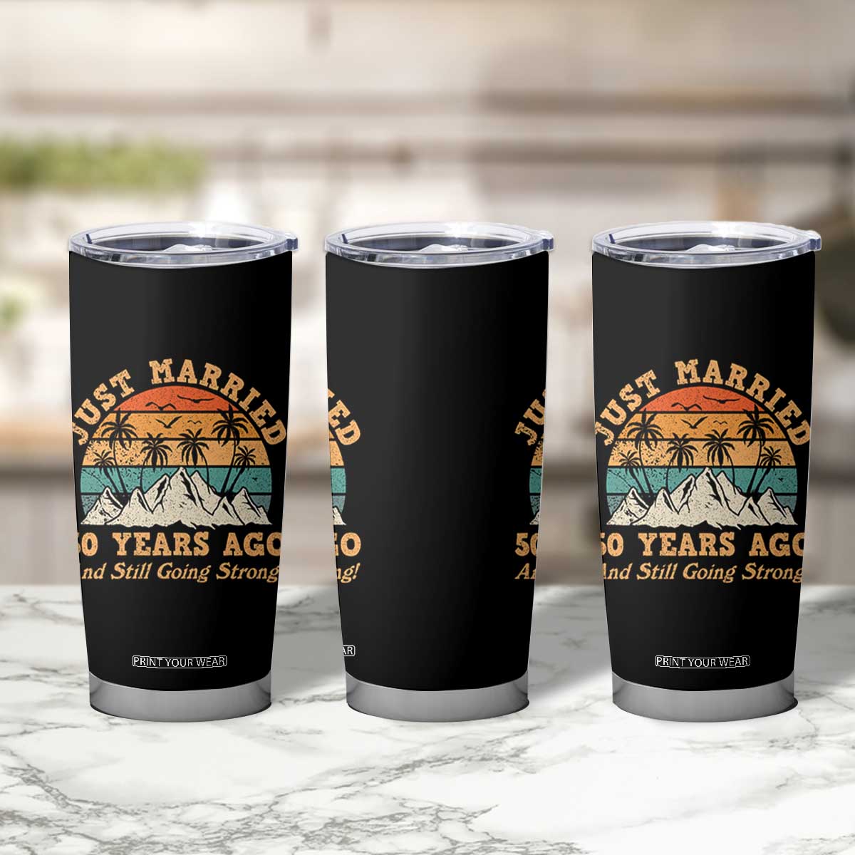 50th Anniversary Tumbler Cup Just Married 50 Years Ago And Still Going Strong! Retro TB10 Print Your Wear