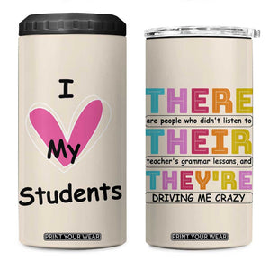 English Grammar Teacher 4 in 1 Can Cooler Tumbler There Their They're Funny Humor TB10 One Size: 16 oz Beige Print Your Wear