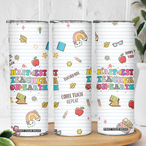 Teacher Appreciation Gifts Skinny Tumbler Happiest Teacher On Earth Retro Groovy TB10 Print Your Wear