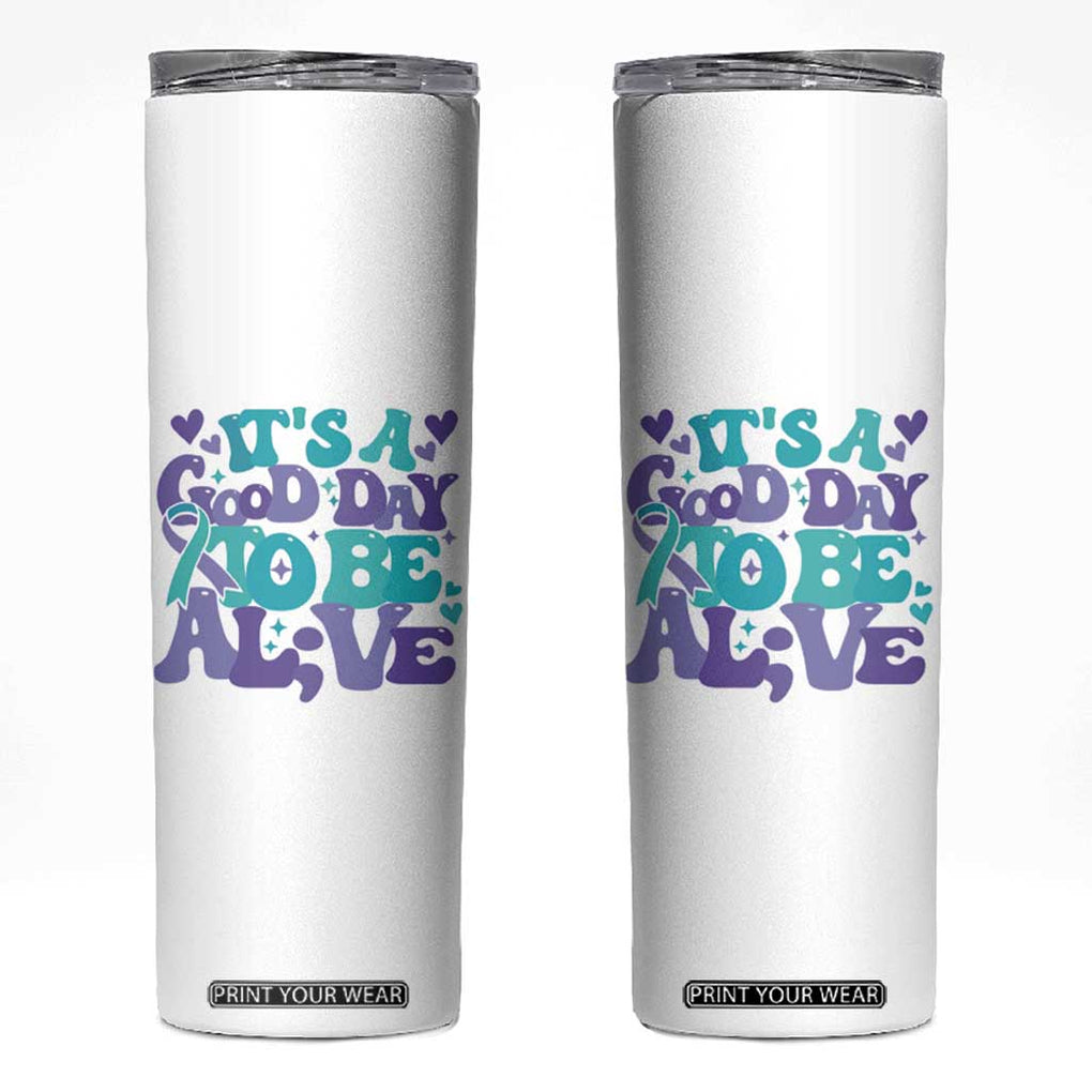 Suicide Prevention Awareness Skinny Tumbler Teal Purple Ribbon Inspirational Motivational Gifts Little Reminders Therapist Psychologist TB10 White Print Your Wear